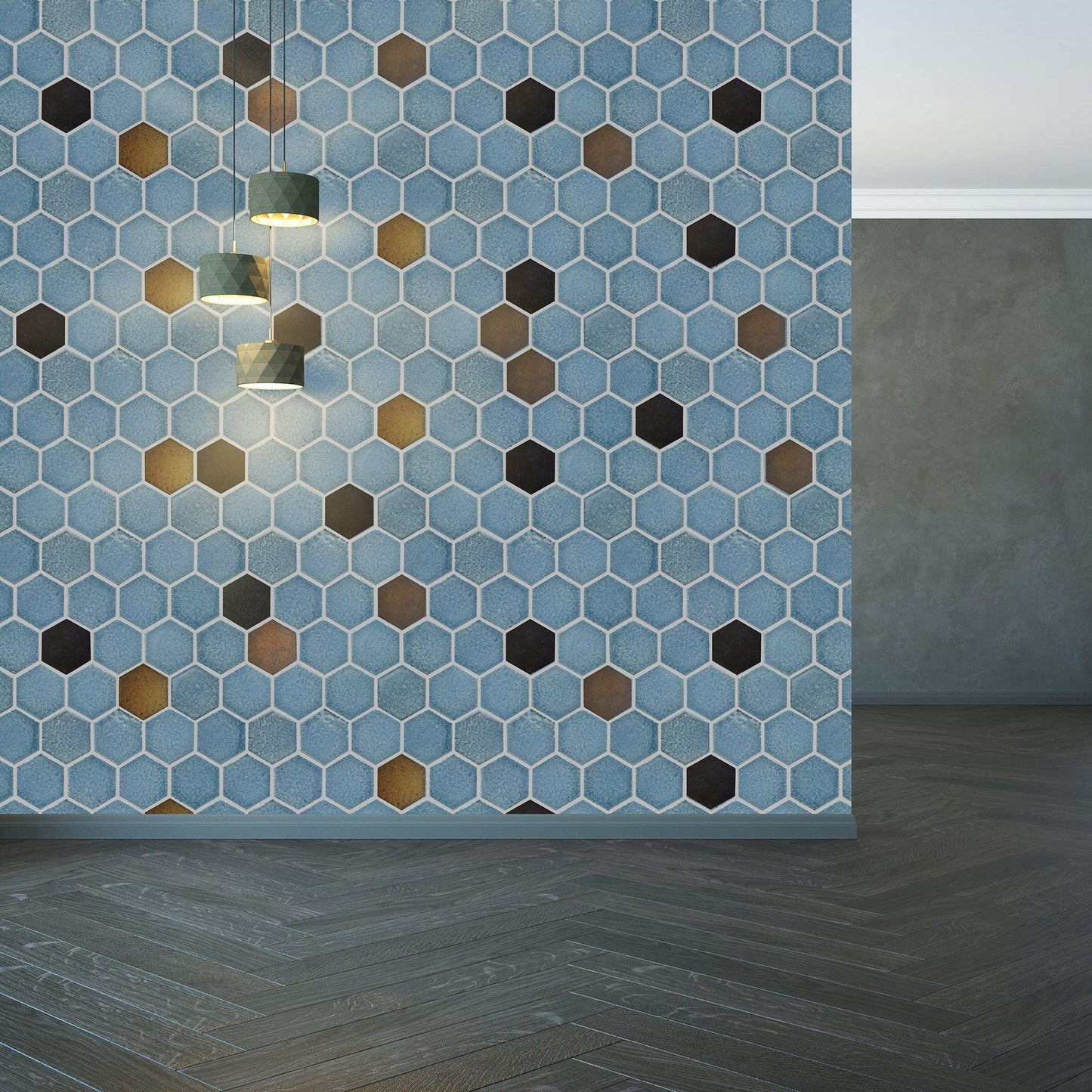 Altair Lugo 9 pcs. Hexagon Blue Stone Mosaic Floor and Wall Tile