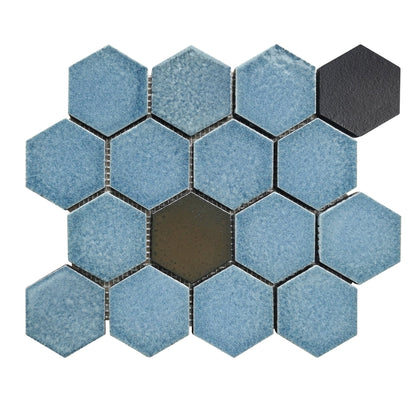 Altair Lugo 9 pcs. Hexagon Blue Stone Mosaic Floor and Wall Tile