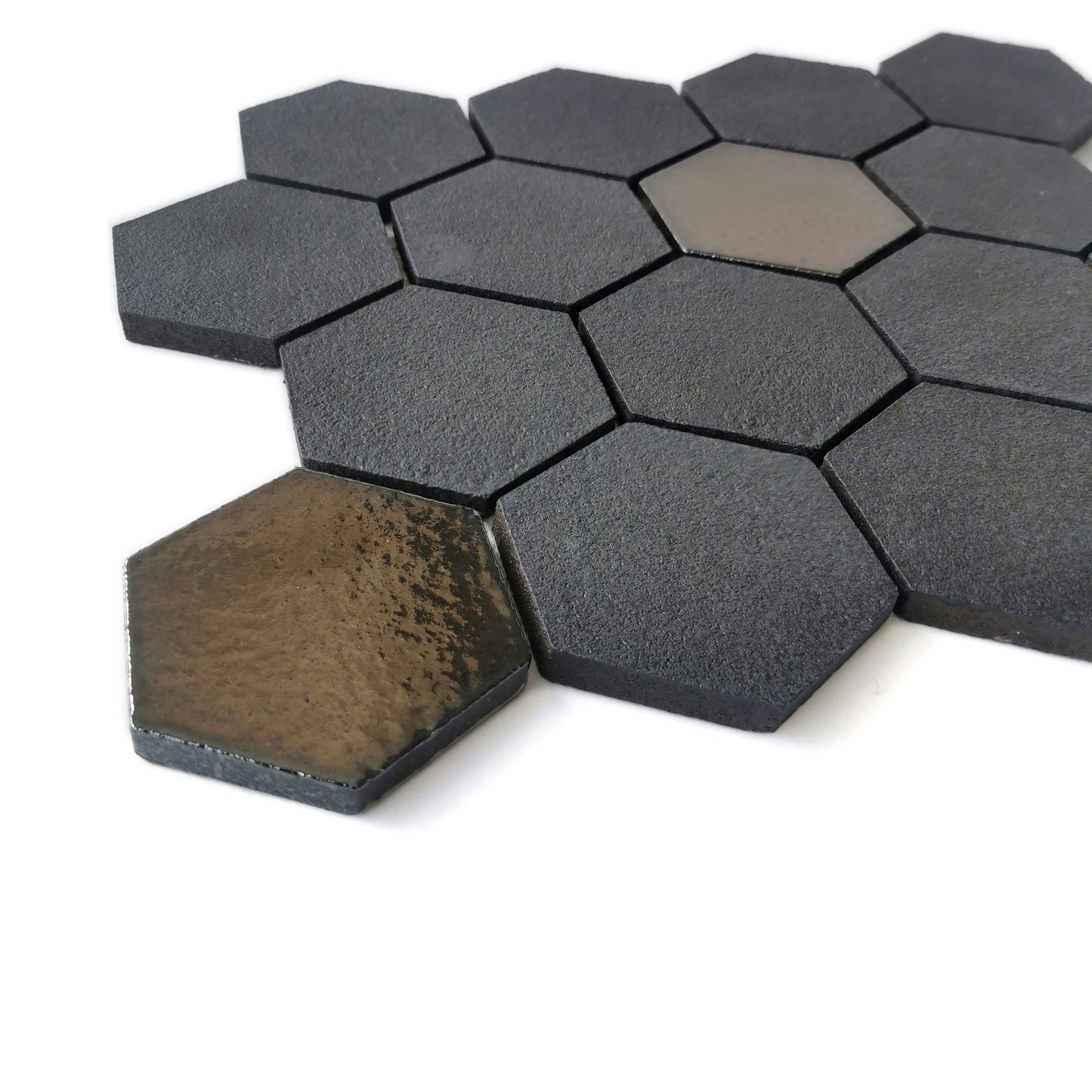 Altair Lugo 9 pcs. Hexagon Dark Grey Stone Mosaic Floor and Wall Tile