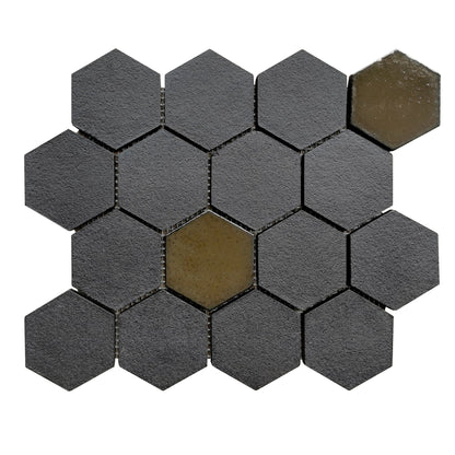 Altair Lugo 9 pcs. Hexagon Dark Grey Stone Mosaic Floor and Wall Tile