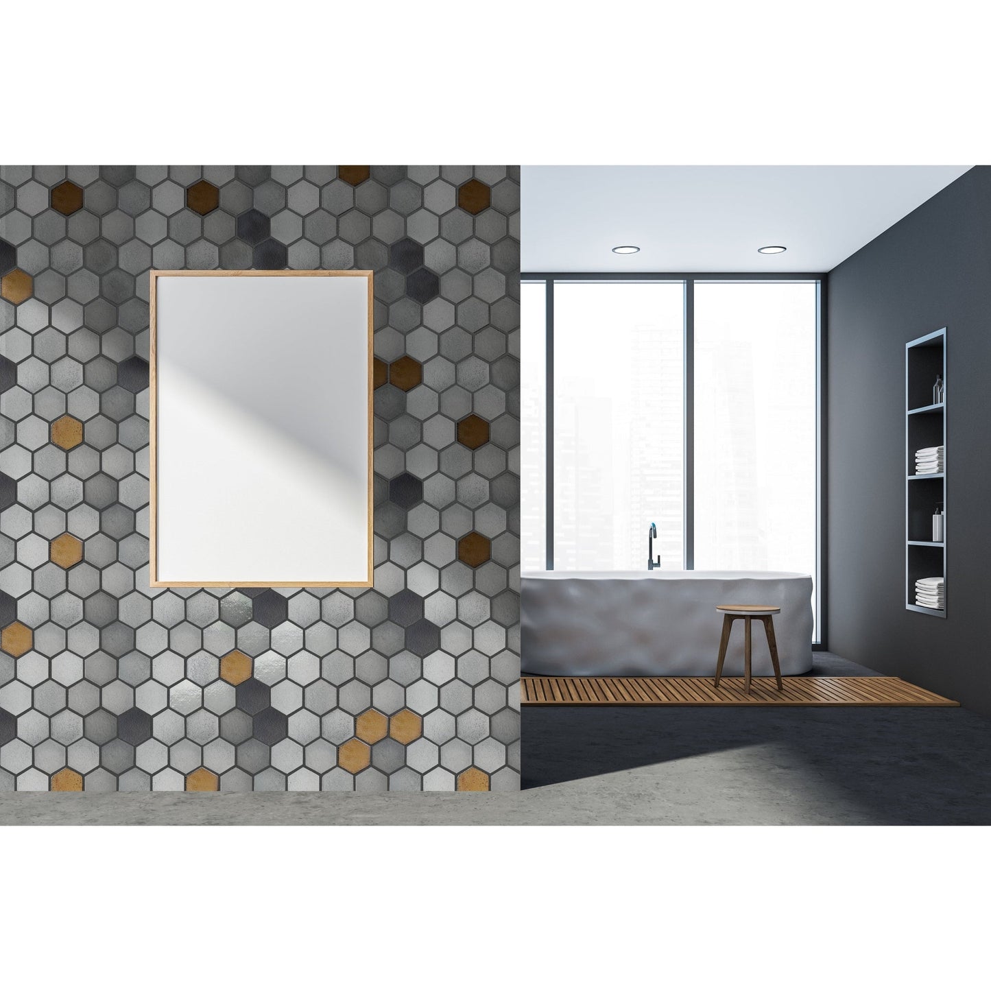 Altair Lugo 9 pcs. Hexagon Grey Stone Mosaic Floor and Wall Tile