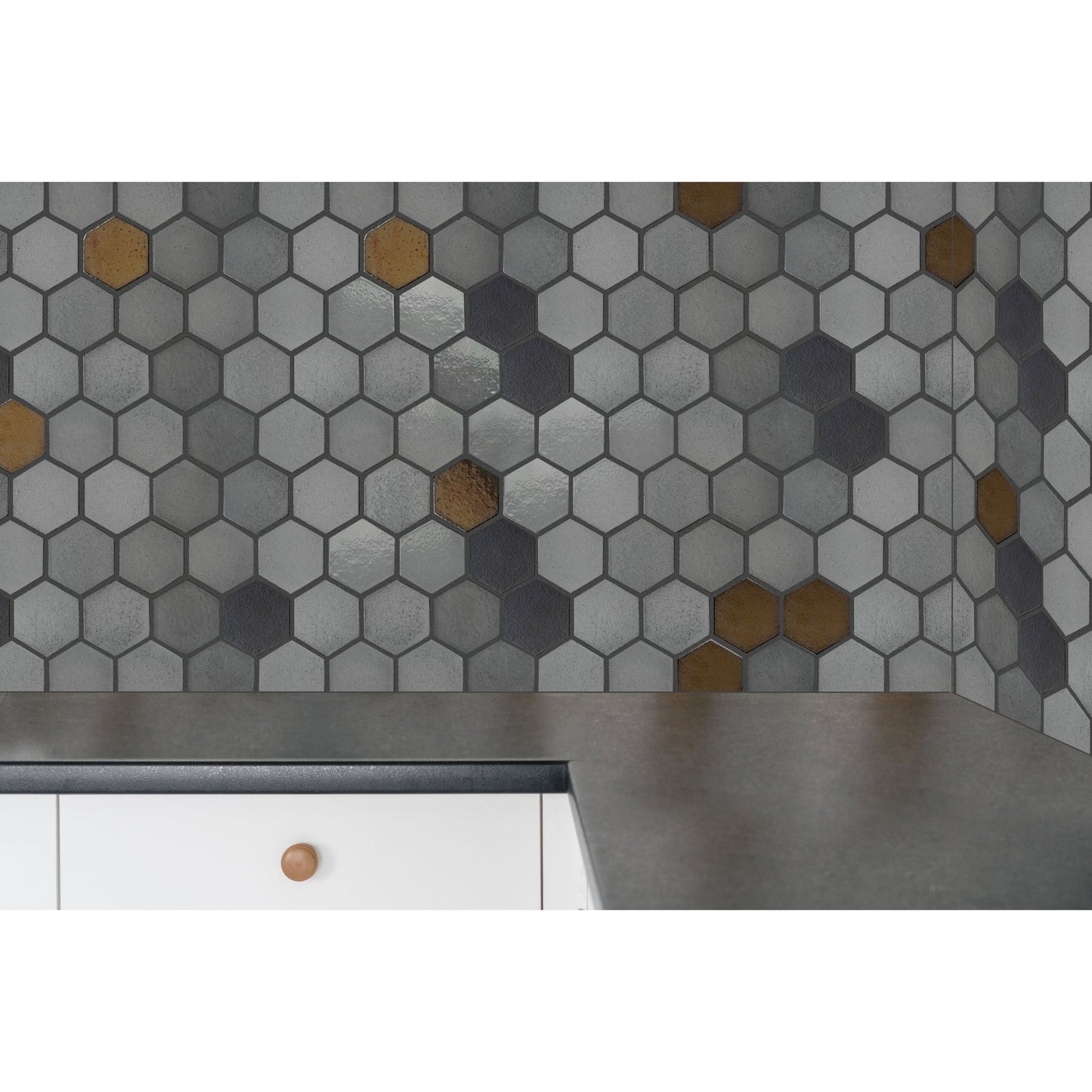 Altair Lugo 9 pcs. Hexagon Grey Stone Mosaic Floor and Wall Tile