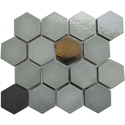 Altair Lugo 9 pcs. Hexagon Grey Stone Mosaic Floor and Wall Tile