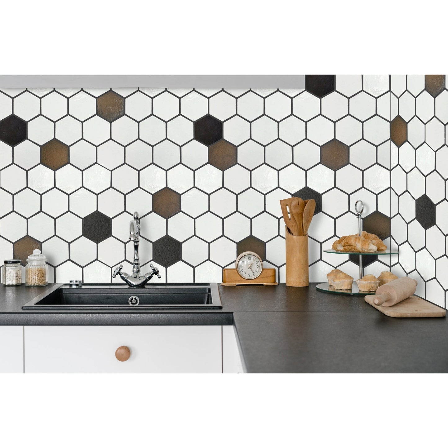 Altair Lugo 9 pcs. Hexagon White Stone Mosaic Floor and Wall Tile