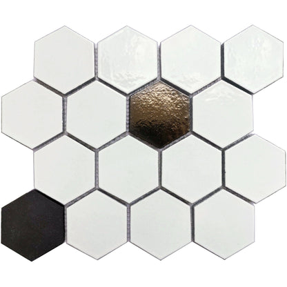 Altair Lugo 9 pcs. Hexagon White Stone Mosaic Floor and Wall Tile