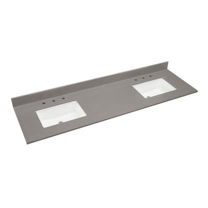 Altair Madrid 73" x 22" Concrete Grey Composite Stone Bathroom Vanity Top With White SInk