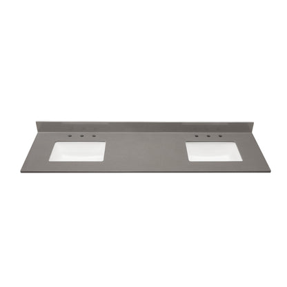 Altair Madrid 73" x 22" Concrete Grey Composite Stone Bathroom Vanity Top With White SInk