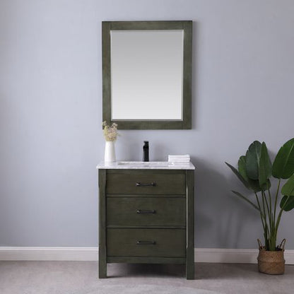 Altair Maribella 30" Single Rust Black Freestanding Bathroom Vanity Set With Mirror, Natural Carrara White Marble Top, Rectangular Undermount Ceramic Sink, and Overflow