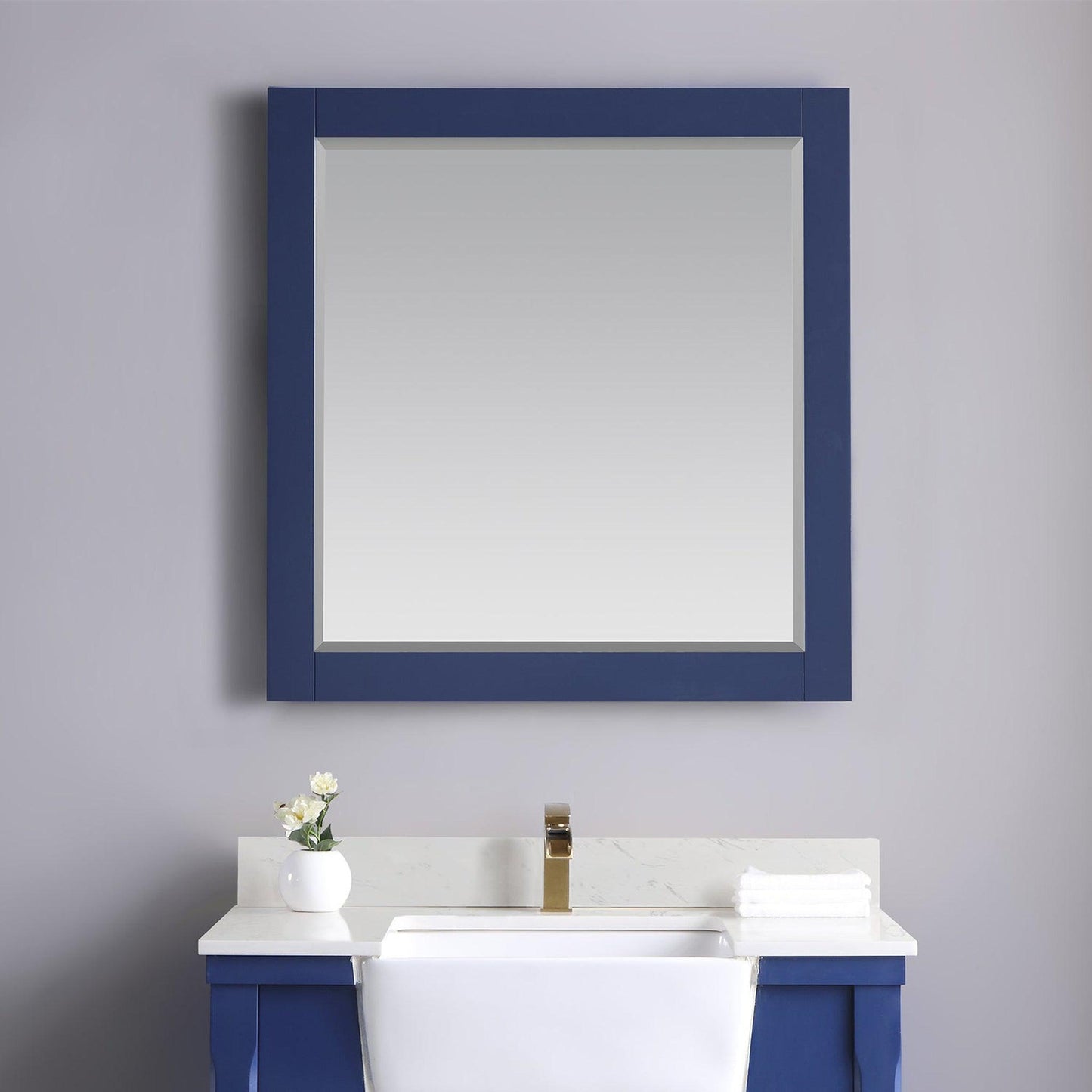 Altair Maribella 33.5" x 36" Rectangle Jewelry Blue Wood Framed Wall-Mounted Mirror