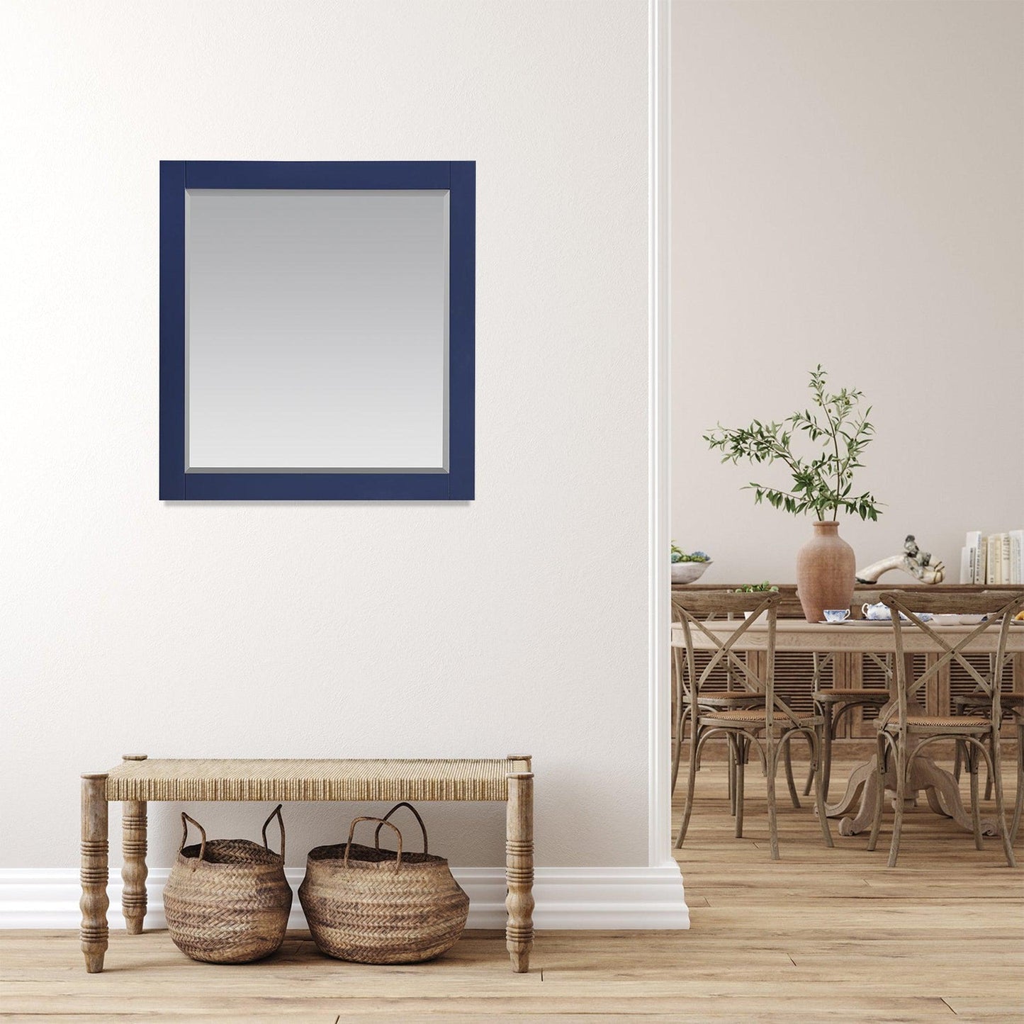 Altair Maribella 33.5" x 36" Rectangle Jewelry Blue Wood Framed Wall-Mounted Mirror