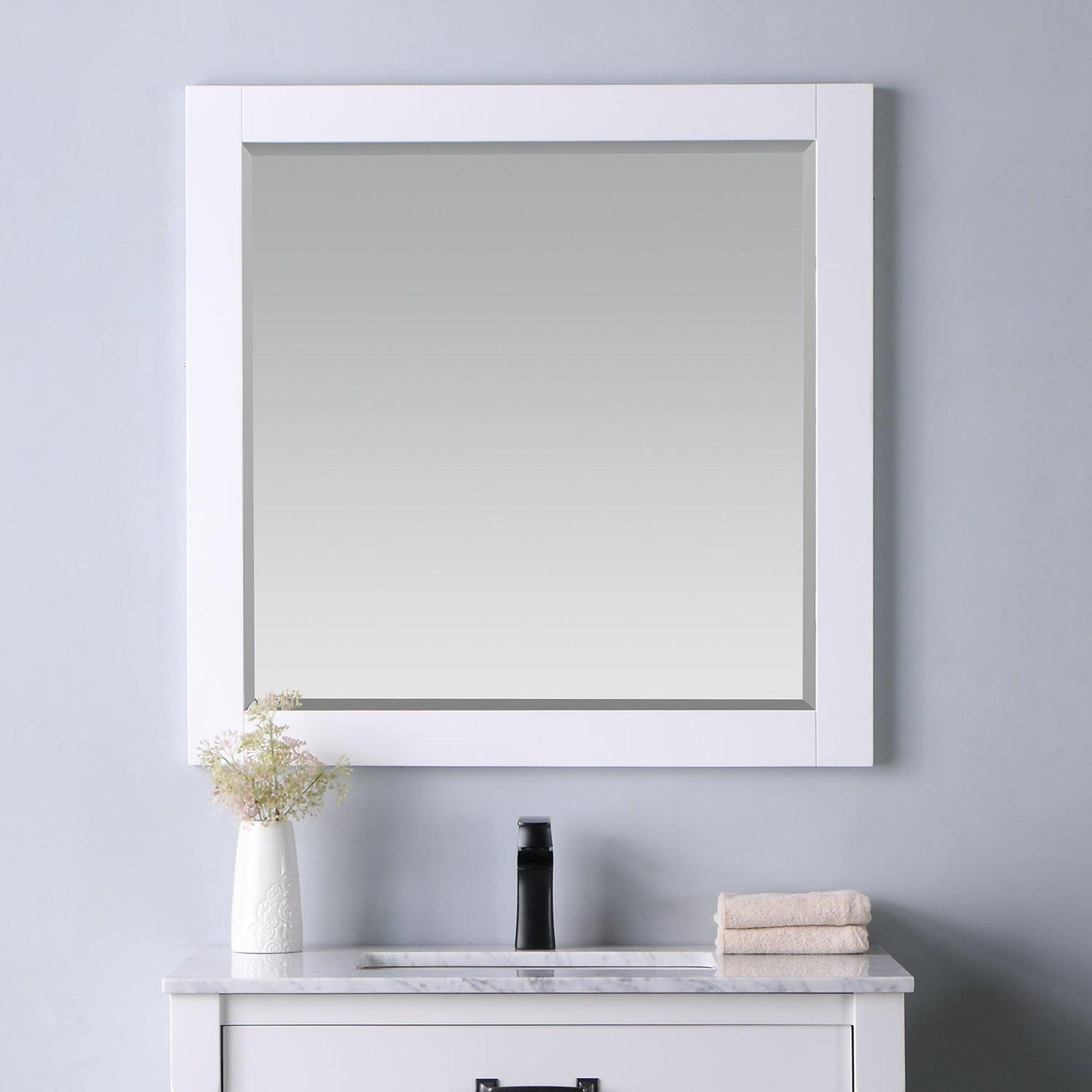 Altair Maribella 33.5" x 36" Rectangle White Wood Framed Wall-Mounted Mirror