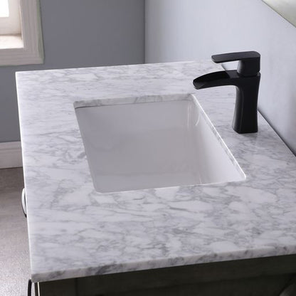 Altair Maribella 36" Single Rust Black Freestanding Bathroom Vanity Set With Natural Carrara White Marble Top, Rectangular Undermount Ceramic Sink, and Overflow