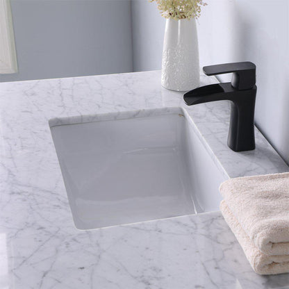 Altair Maribella 36" Single White Freestanding Bathroom Vanity Set With Natural Carrara White Marble Top, Rectangular Undermount Ceramic Sink, and Overflow