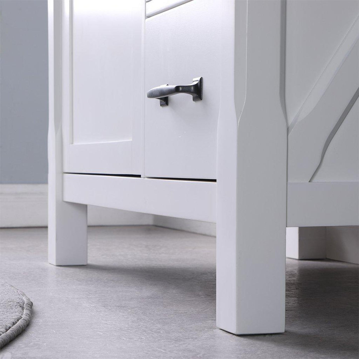 Altair Maribella 36" Single White Freestanding Bathroom Vanity Set With Natural Carrara White Marble Top, Rectangular Undermount Ceramic Sink, and Overflow