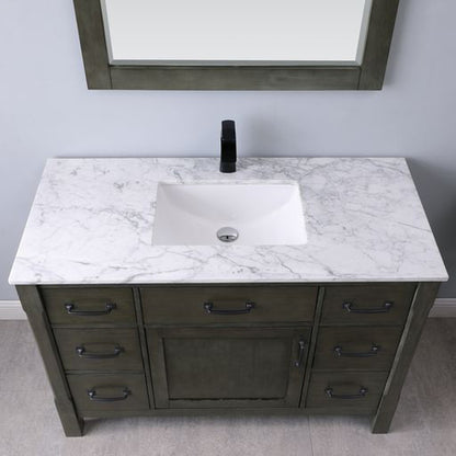 Altair Maribella 48" Single Rust Black Freestanding Bathroom Vanity Set With Natural Carrara White Marble Top, Rectangular Undermount Ceramic Sink, and Overflow