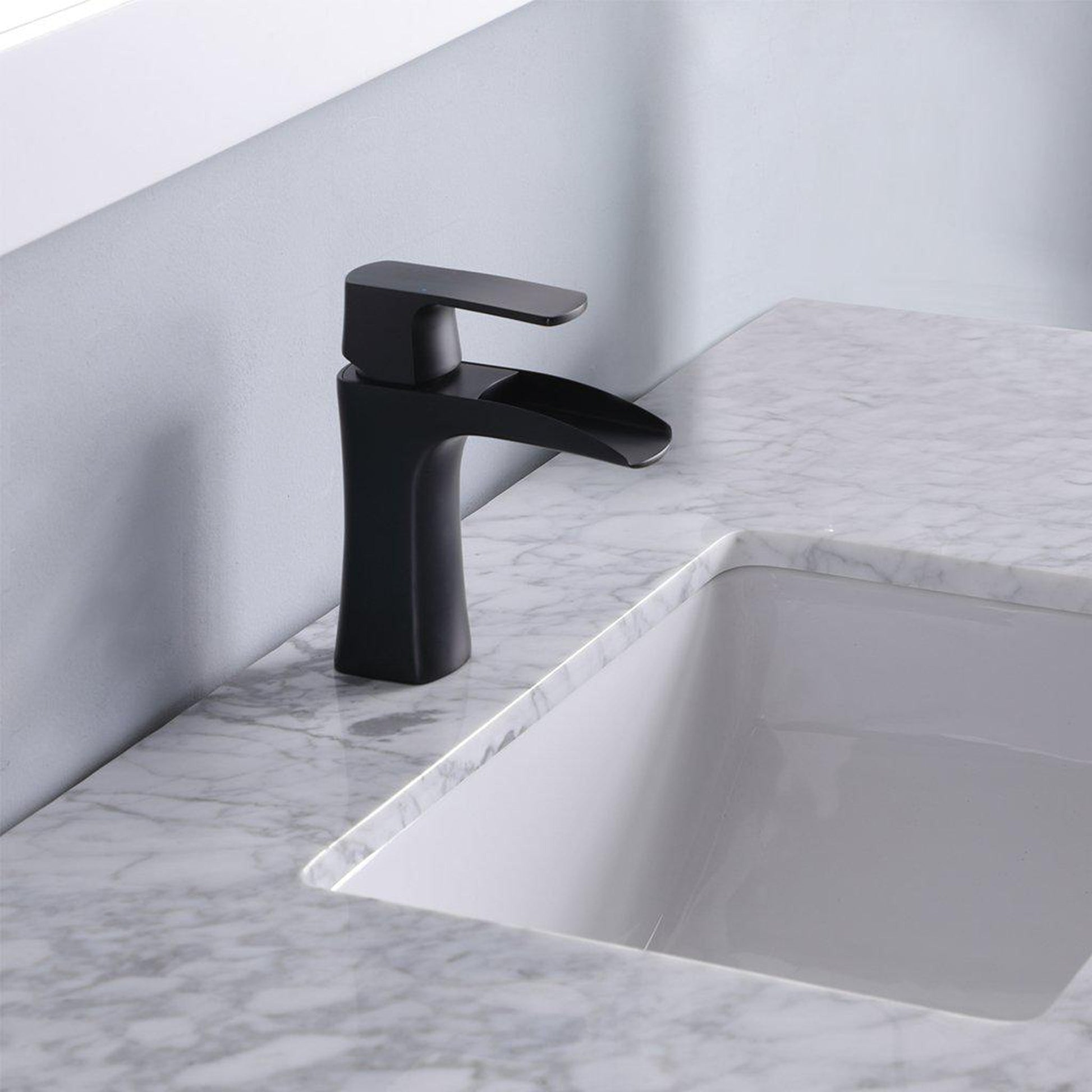 Altair Maribella 48" Single White Freestanding Bathroom Vanity Set With Mirror, Natural Carrara White Marble Top, Rectangular Undermount Ceramic Sink, and Overflow
