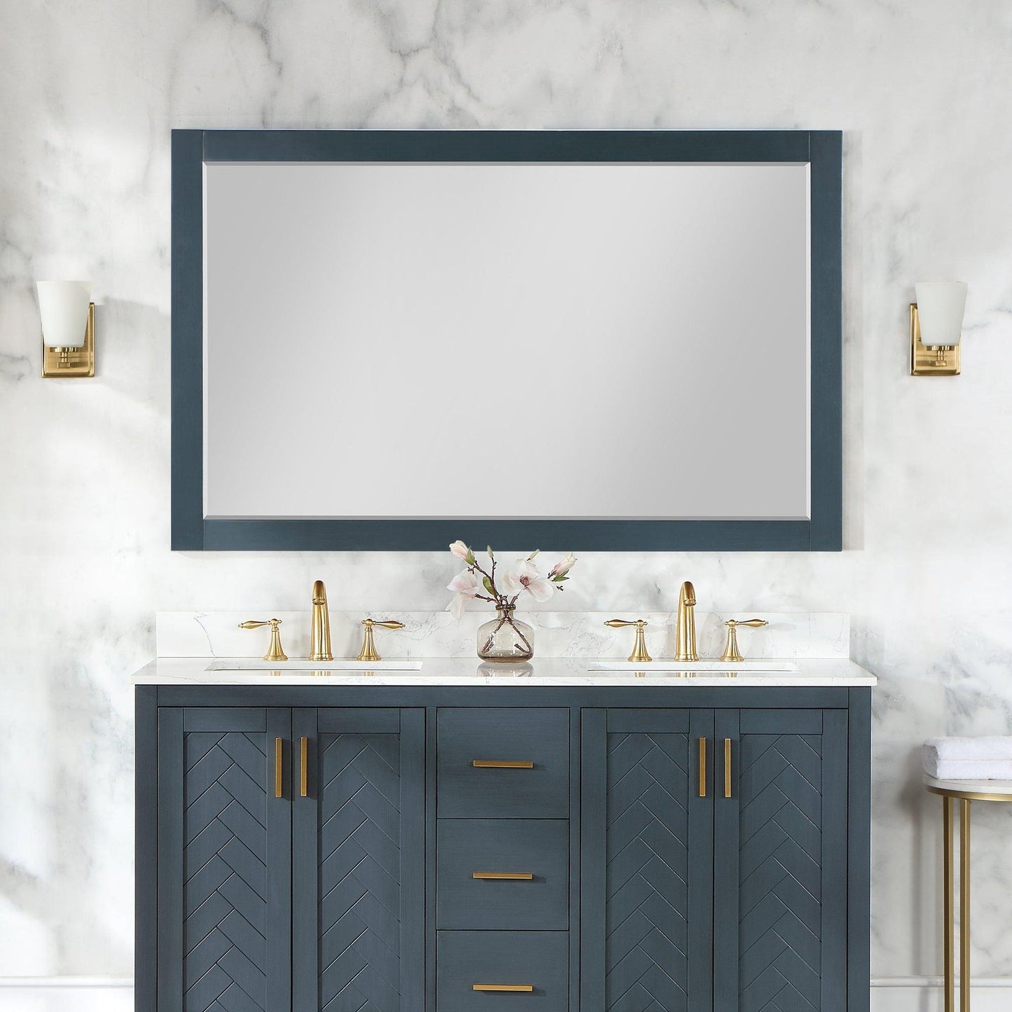 Altair Maribella 57" x 36" Rectangle Classical Blue Wood Framed Wall-Mounted Mirror