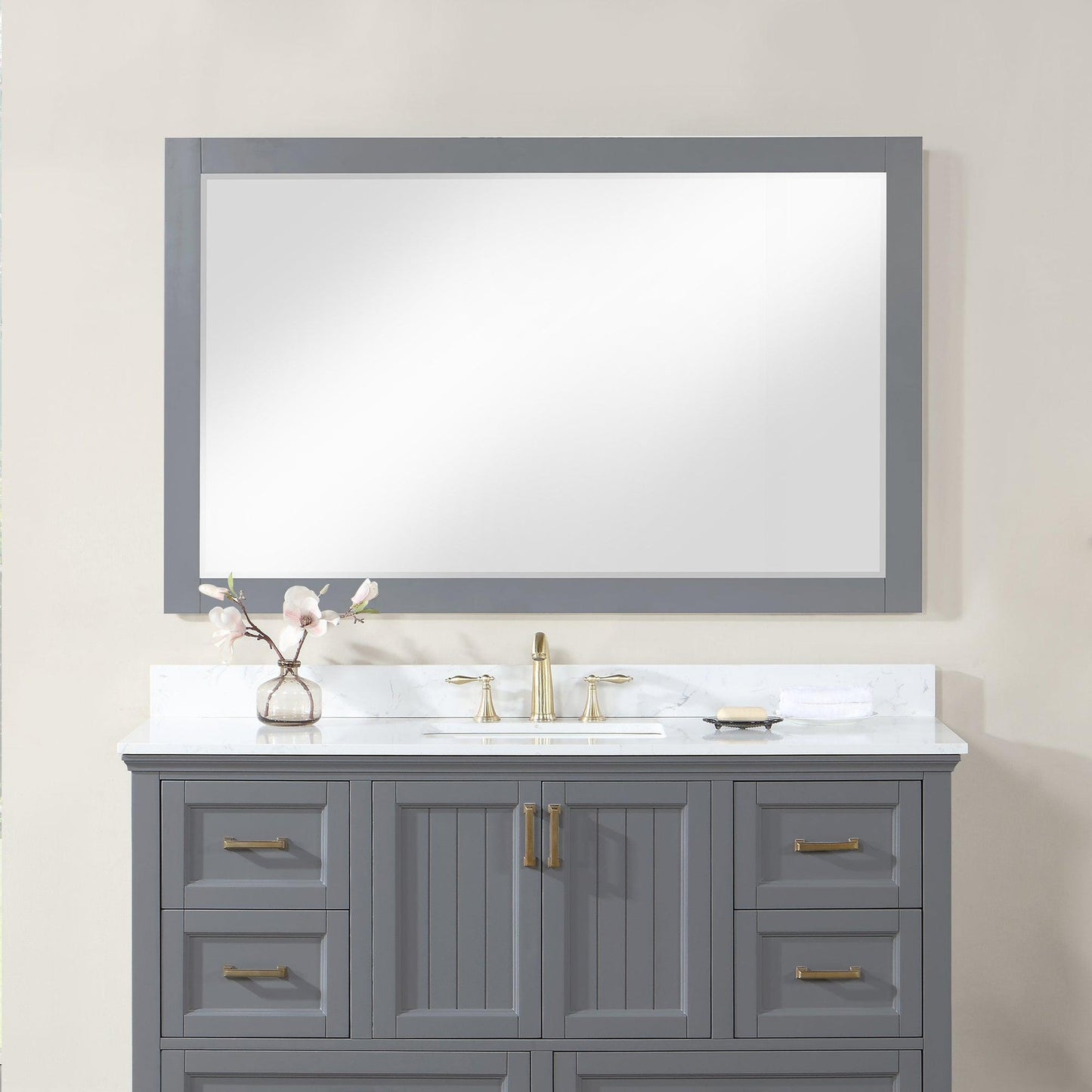 Altair Maribella 57" x 36" Rectangle Gray Wood Framed Wall-Mounted Mirror