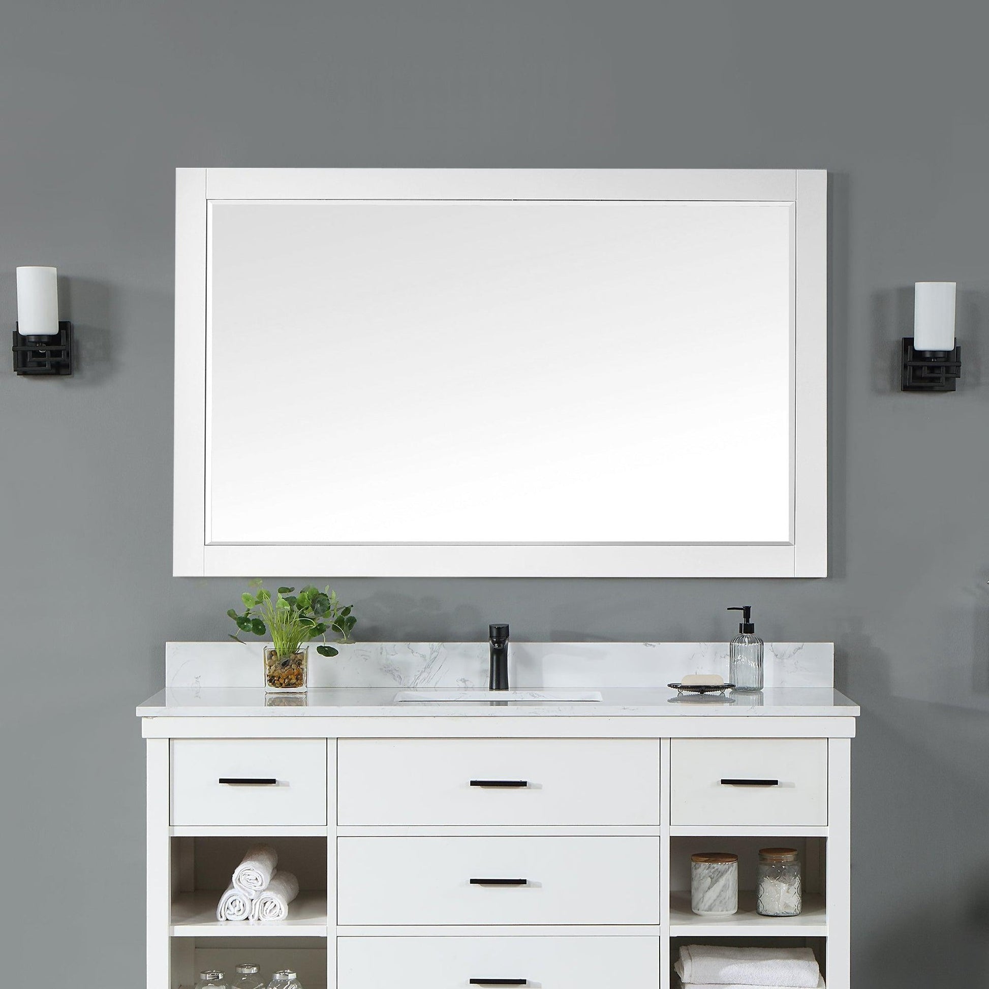 Altair Maribella 57" x 36" Rectangle White Wood Framed Wall-Mounted Mirror