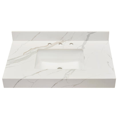 Altair Marseille 36" x 22" Calacatta White Apron Composite Stone Bathroom Vanity Top With White SInk