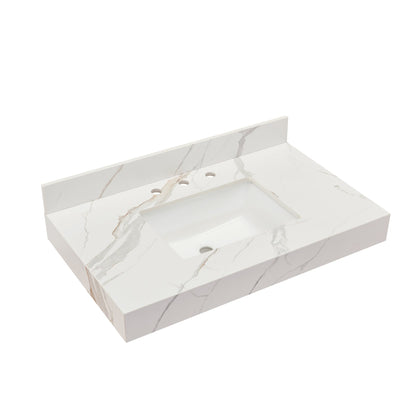 Altair Marseille 36" x 22" Calacatta White Apron Composite Stone Bathroom Vanity Top With White SInk