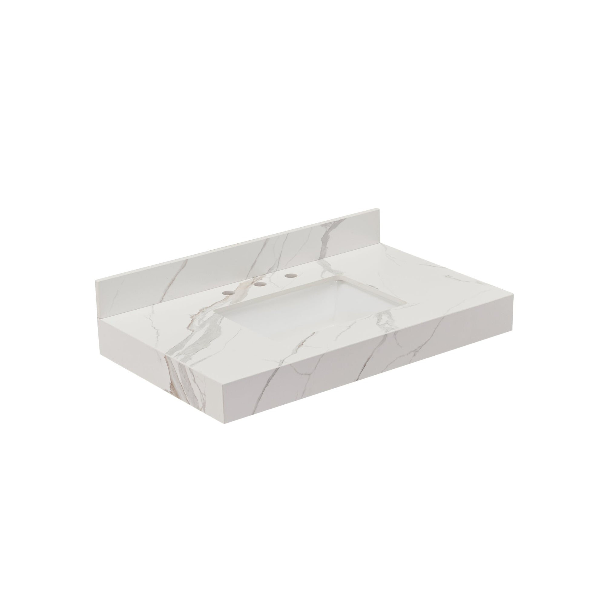 Altair Marseille 36" x 22" Calacatta White Apron Composite Stone Bathroom Vanity Top With White SInk
