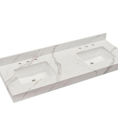 Altair Marseille 60" x 22" Calacatta White Apron Composite Stone Bathroom Vanity Top With White SInk