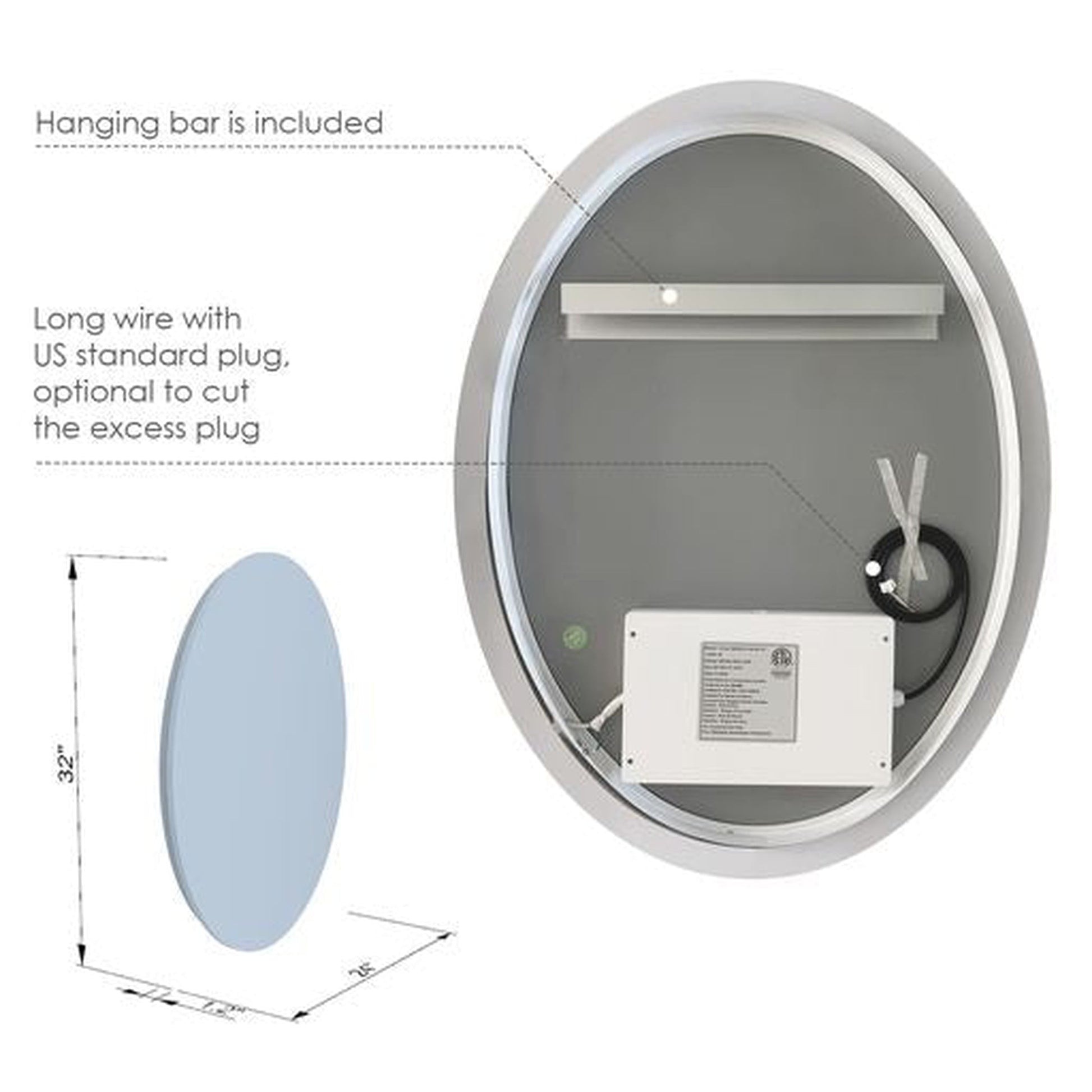 Altair Matera 24" Oval Acrylic Frame Wall-Mounted LED Mirror