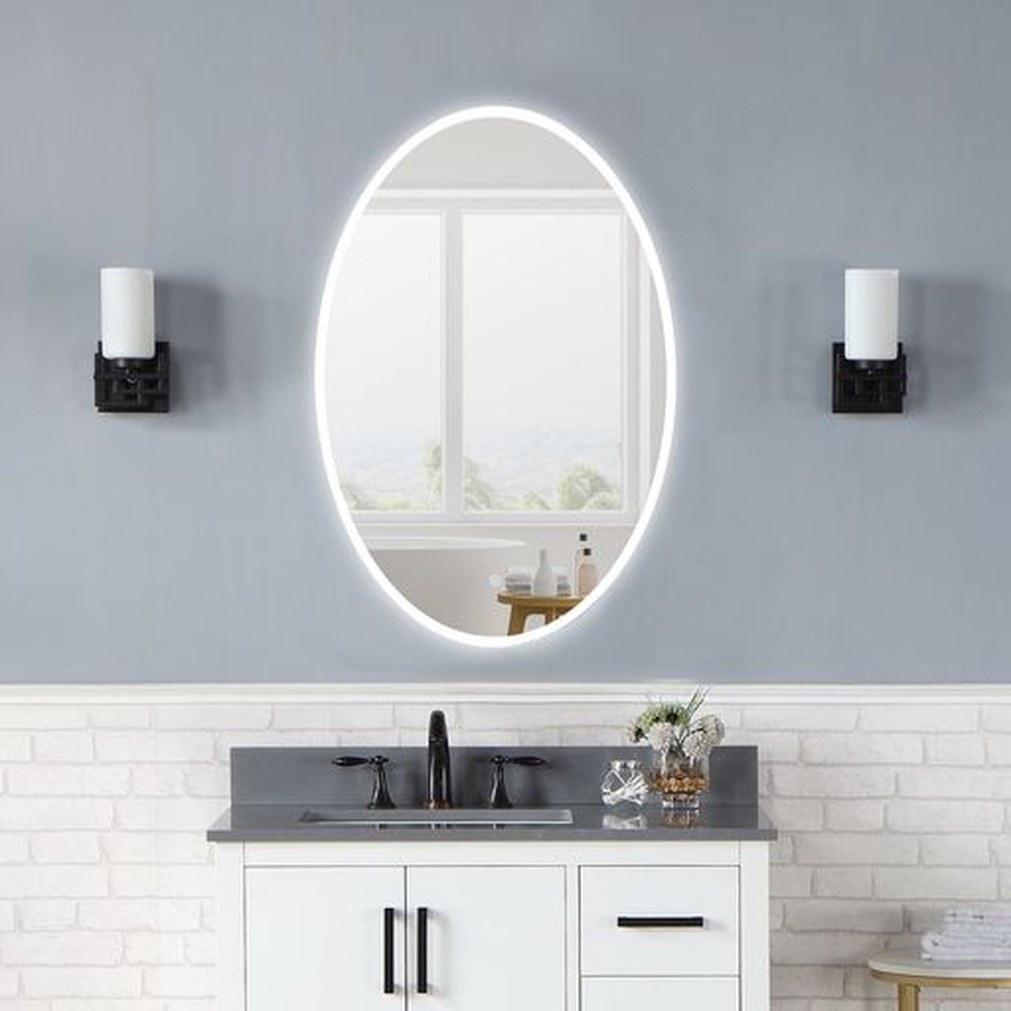 Altair Matera 24" Oval Acrylic Frame Wall-Mounted LED Mirror