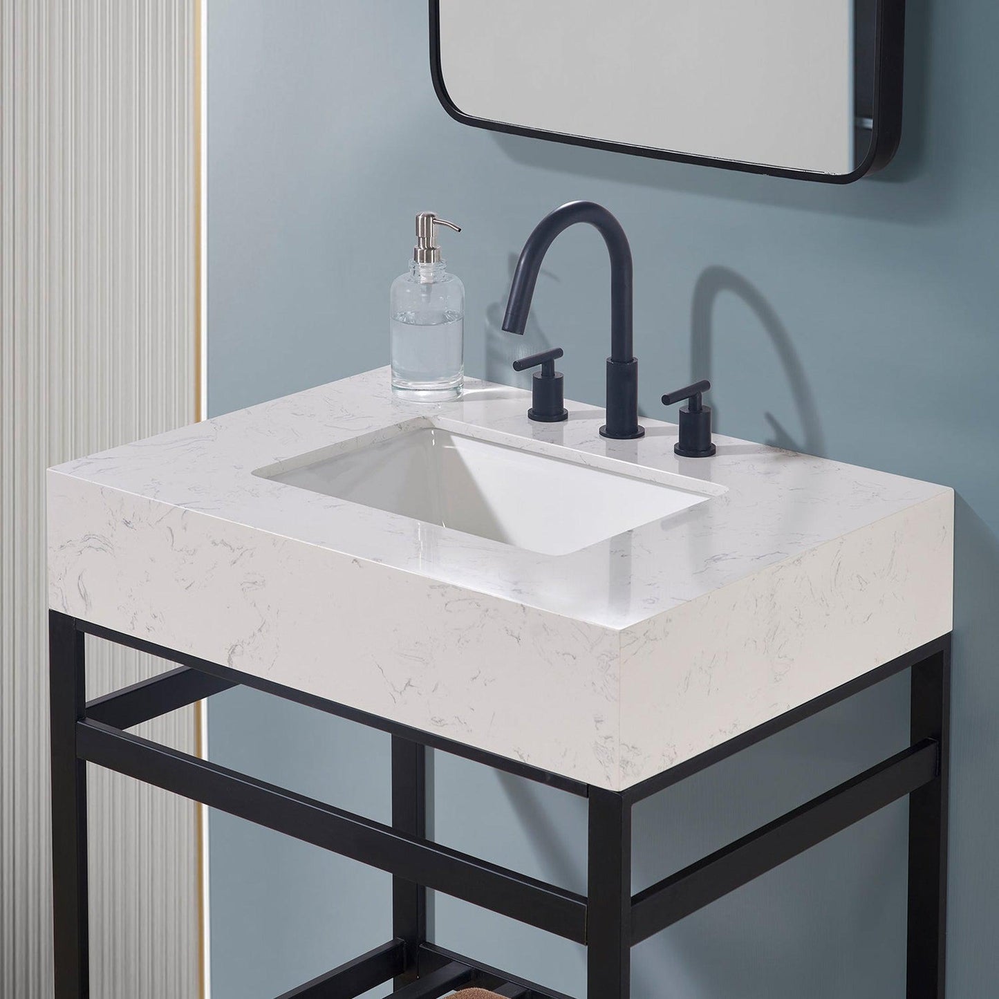 Altair Merano 30" x 22" Aosta White Apron Composite Stone Bathroom Vanity Top With White SInk