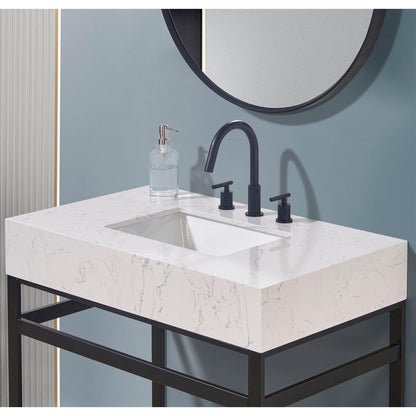 Altair Merano 36" x 22" Aosta White Apron Composite Stone Bathroom Vanity Top With White SInk