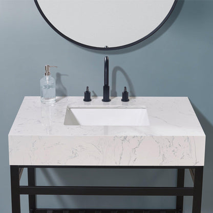 Altair Merano 36" x 22" Aosta White Apron Composite Stone Bathroom Vanity Top With White SInk
