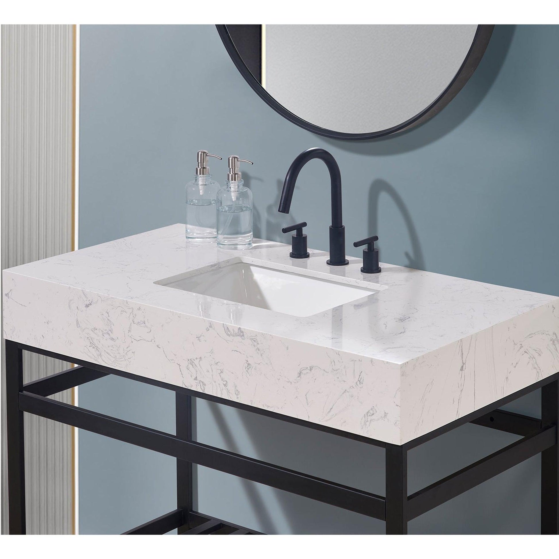 Altair Merano 42" x 22" Aosta White Apron Composite Stone Bathroom Vanity Top With White SInk