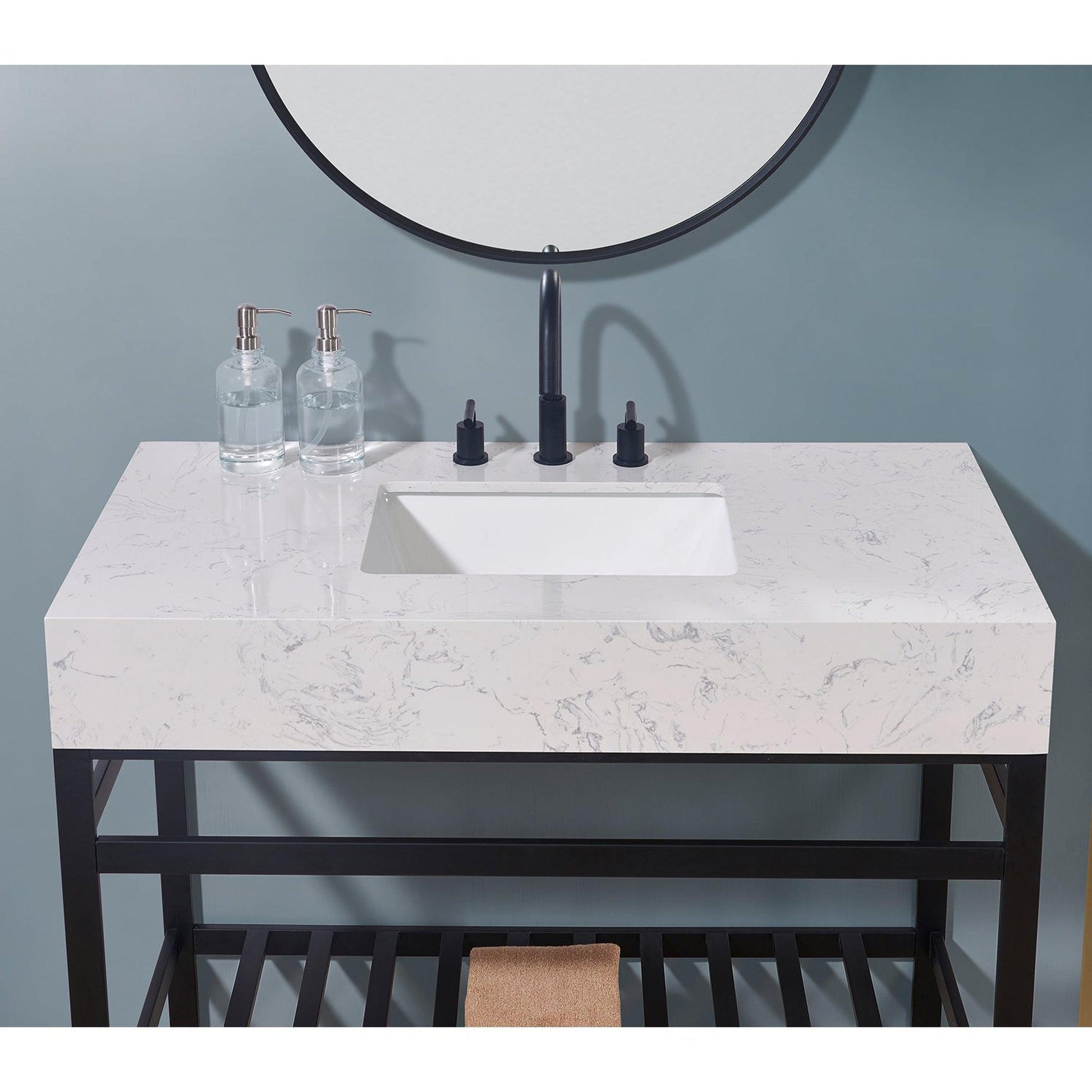Altair Merano 42" x 22" Aosta White Apron Composite Stone Bathroom Vanity Top With White SInk