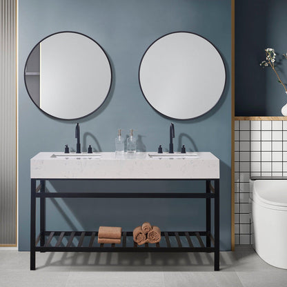 Altair Merano 60" x 22" Aosta White Apron Composite Stone Bathroom Vanity Top With White SInk