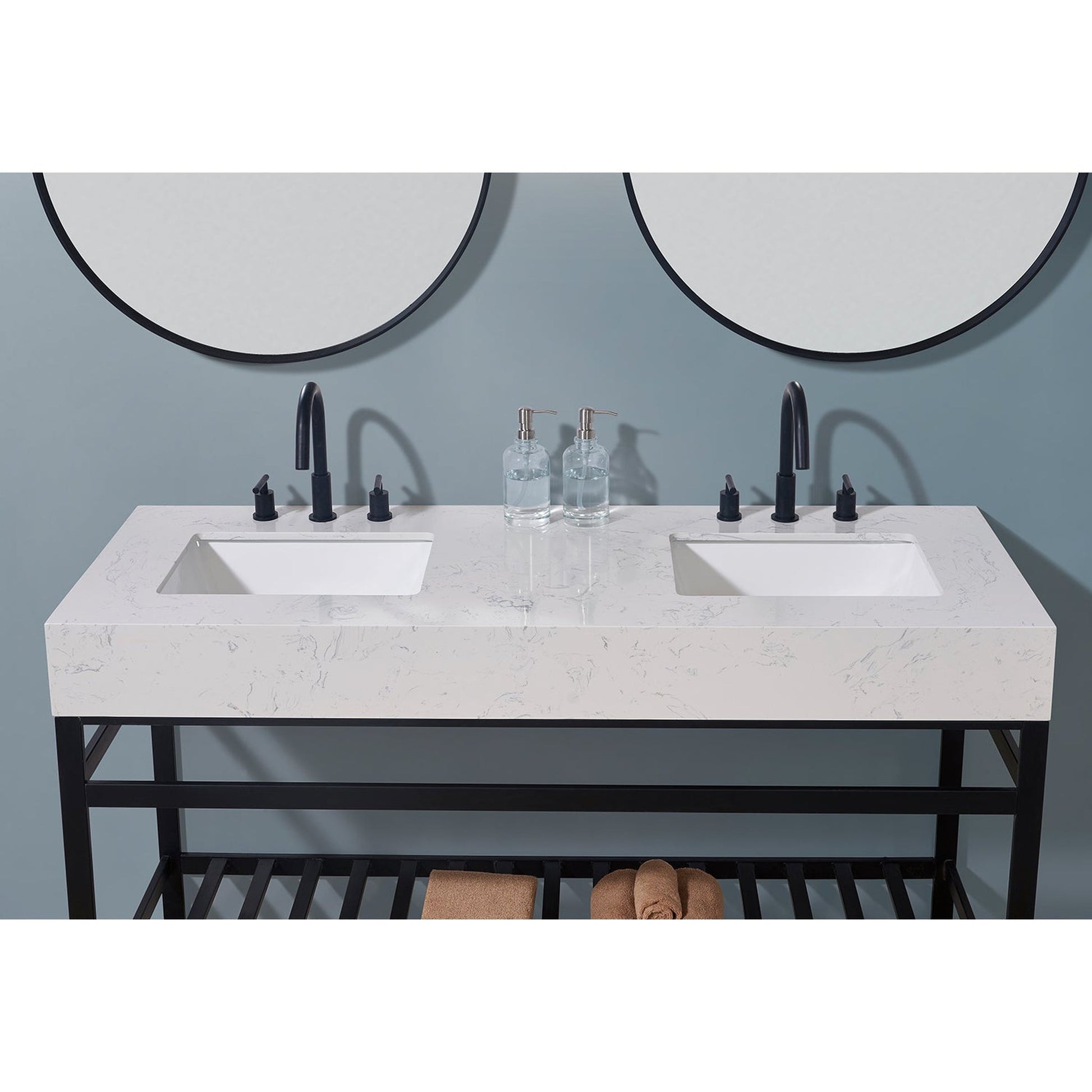 Altair Merano 60" x 22" Aosta White Apron Composite Stone Bathroom Vanity Top With White SInk