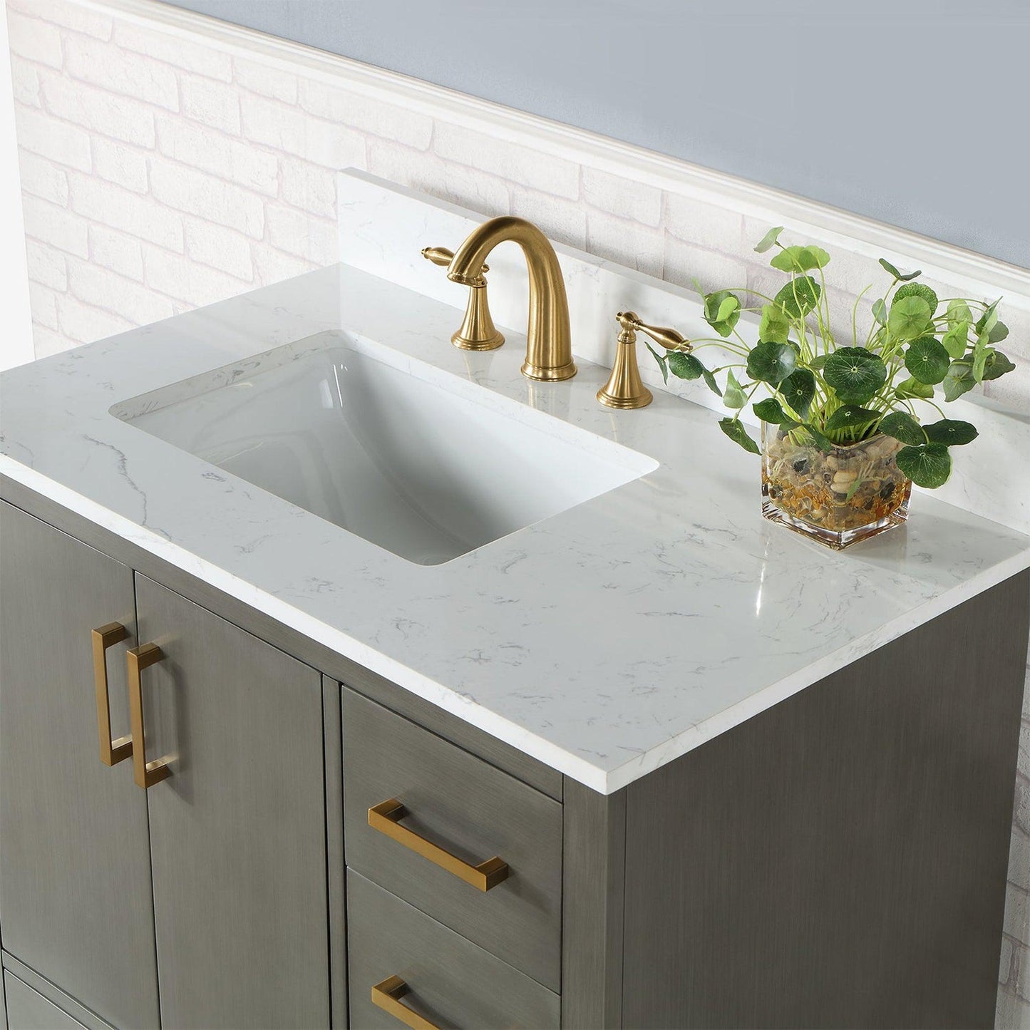 Altair Monna 36" Gray Pine Freestanding Single Bathroom Vanity Set With Aosta White Composite Stone Top, Rectangular Undermount Ceramic Sink, Overflow, and Backsplash
