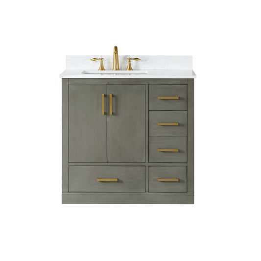 Altair Monna 36" Gray Pine Freestanding Single Bathroom Vanity Set With Aosta White Composite Stone Top, Rectangular Undermount Ceramic Sink, Overflow, and Backsplash