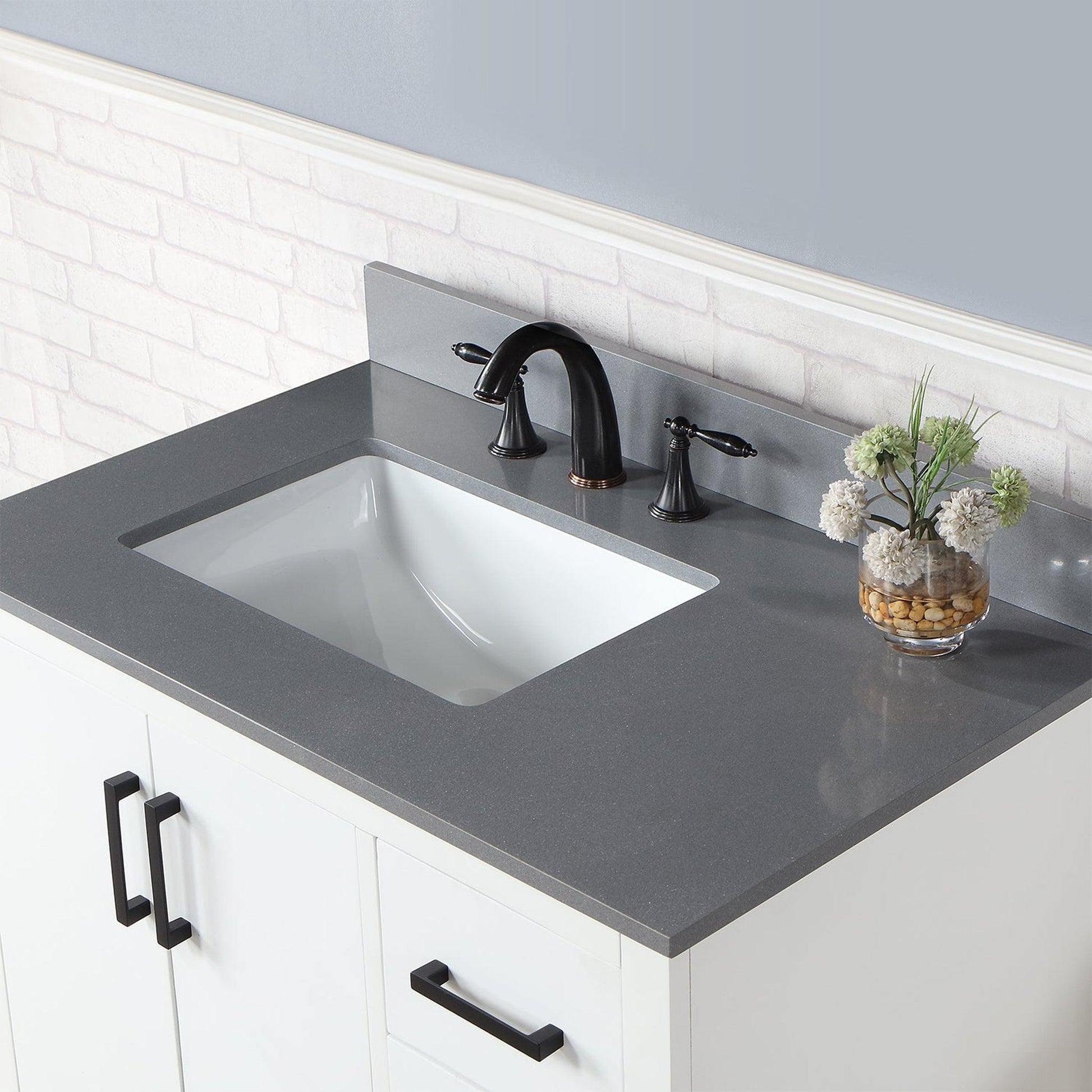 Altair Monna 36" White Freestanding Single Bathroom Vanity Set With Concrete Grey Composite Stone Top, Rectangular Undermount Ceramic Sink, Overflow, and Backsplash