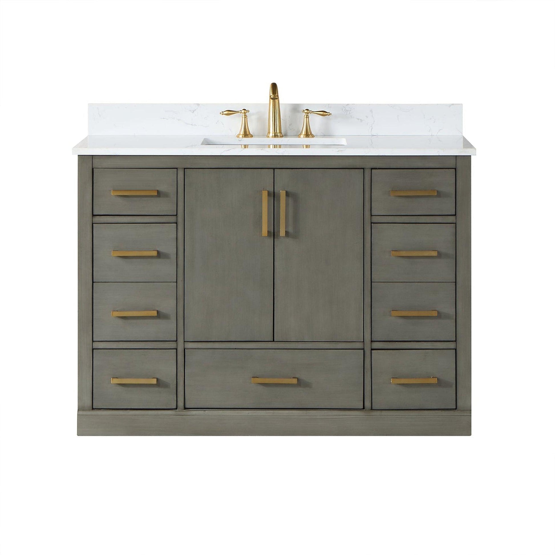 Altair Monna 48" Gray Pine Freestanding Single Bathroom Vanity Set With Aosta White Composite Stone Top, Rectangular Undermount Ceramic Sink, Overflow, and Backsplash