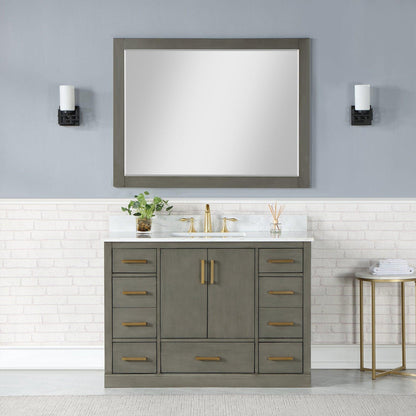 Altair Monna 48" Gray Pine Freestanding Single Bathroom Vanity Set With Mirror, Aosta White Composite Stone Top, Rectangular Undermount Ceramic Sink, Overflow, and Backsplash