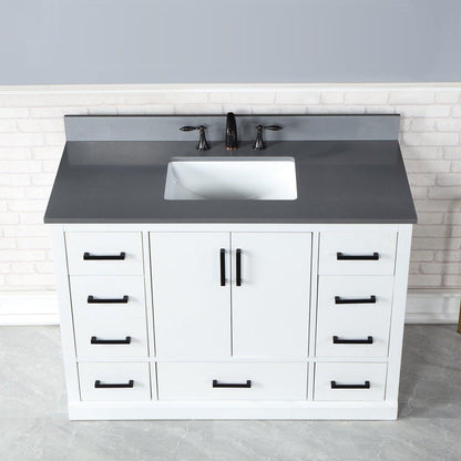 Altair Monna 48" White Freestanding Single Bathroom Vanity Set With Concrete Grey Composite Stone Top, Rectangular Undermount Ceramic Sink, Overflow, and Backsplash