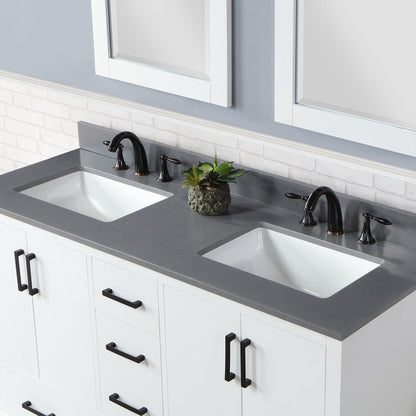 Altair Monna 60" White Freestanding Double Bathroom Vanity Set With Mirror, Concrete Grey Composite Stone Top, Two Rectangular Undermount Ceramic Sinks, Overflow, and Backsplash