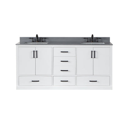 Altair Monna 72" White Freestanding Double Bathroom Vanity Set With Concrete Grey Composite Stone Top, Two Rectangular Undermount Ceramic Sinks, Overflow, and Backsplash