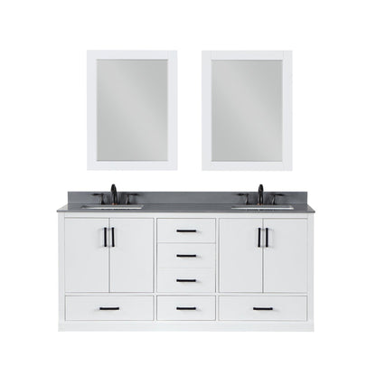 Altair Monna 72" White Freestanding Double Bathroom Vanity Set With Mirror, Concrete Grey Composite Stone Top, Two Rectangular Undermount Ceramic Sinks, Overflow, and Backsplash