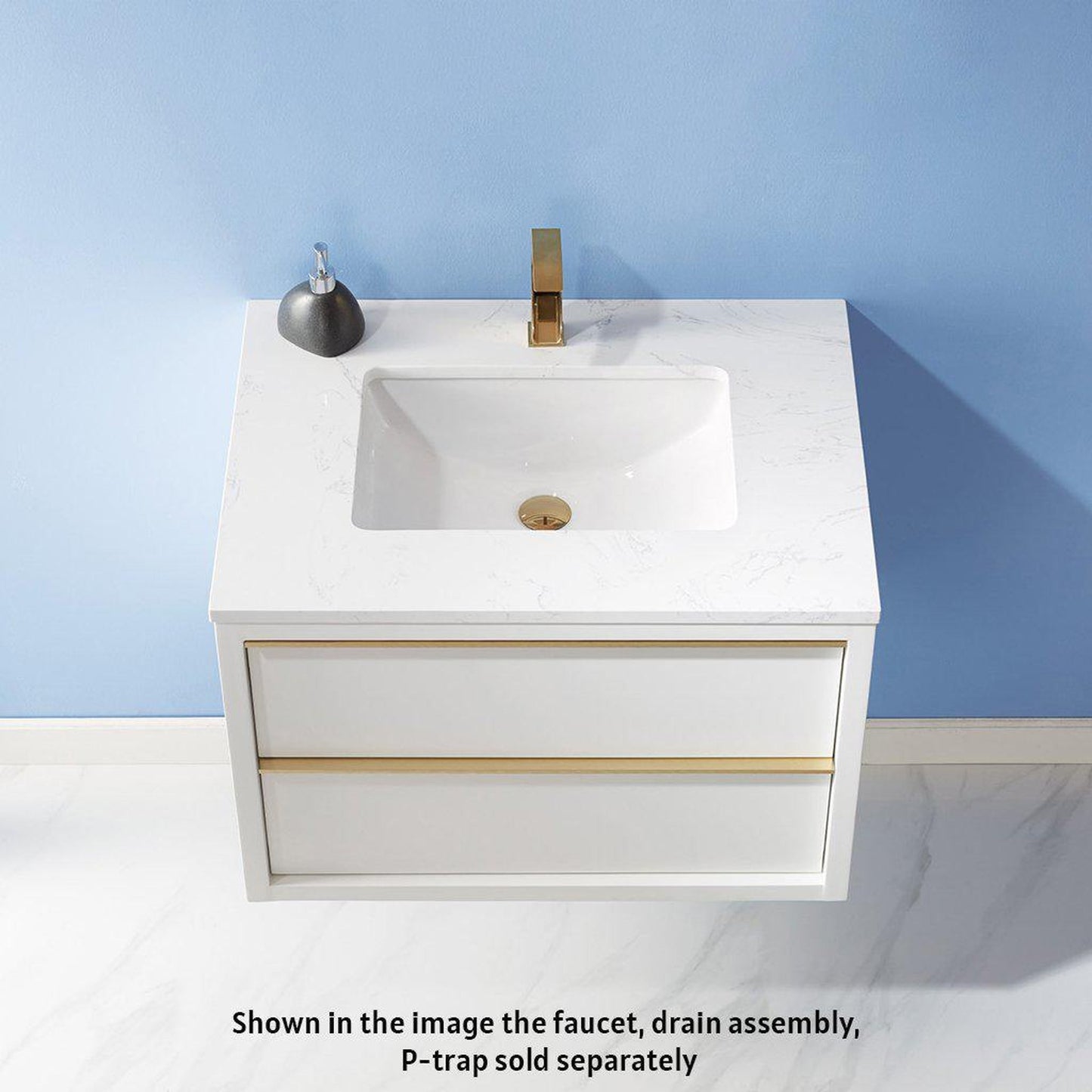 Altair Morgan 30" Single White Wall-Mounted Bathroom Vanity Set With Aosta White Composite Stone Top, Rectangular Undermount Ceramic Sink, and Overflow