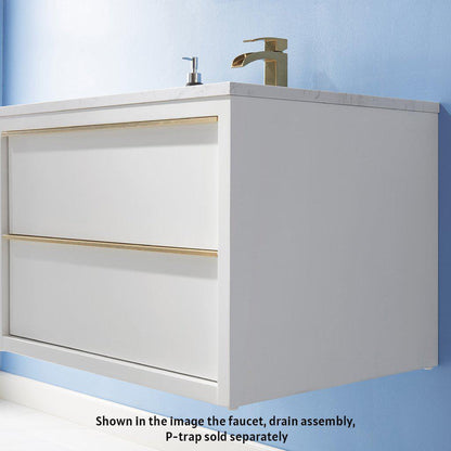 Altair Morgan 30" Single White Wall-Mounted Bathroom Vanity Set With Aosta White Composite Stone Top, Rectangular Undermount Ceramic Sink, and Overflow
