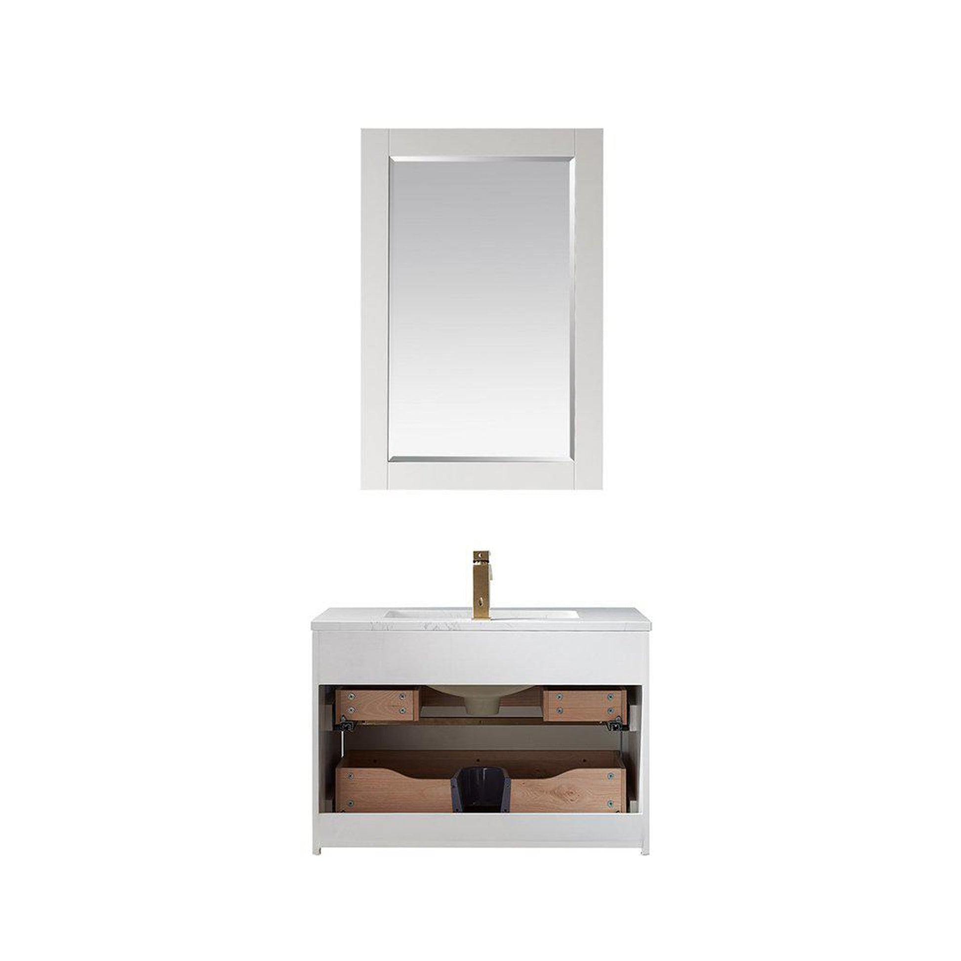 Altair Morgan 30" Single White Wall-Mounted Bathroom Vanity Set With Mirror, Aosta White Composite Stone Top, Rectangular Undermount Ceramic Sink, and Overflow