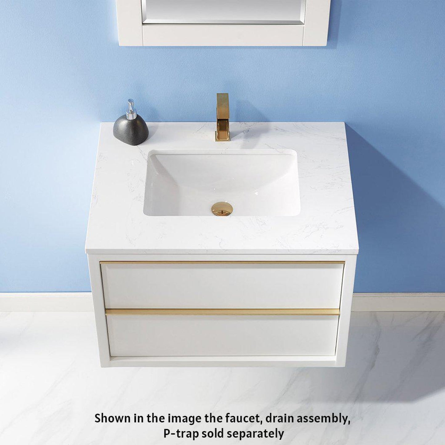 Altair Morgan 30" Single White Wall-Mounted Bathroom Vanity Set With Mirror, Aosta White Composite Stone Top, Rectangular Undermount Ceramic Sink, and Overflow