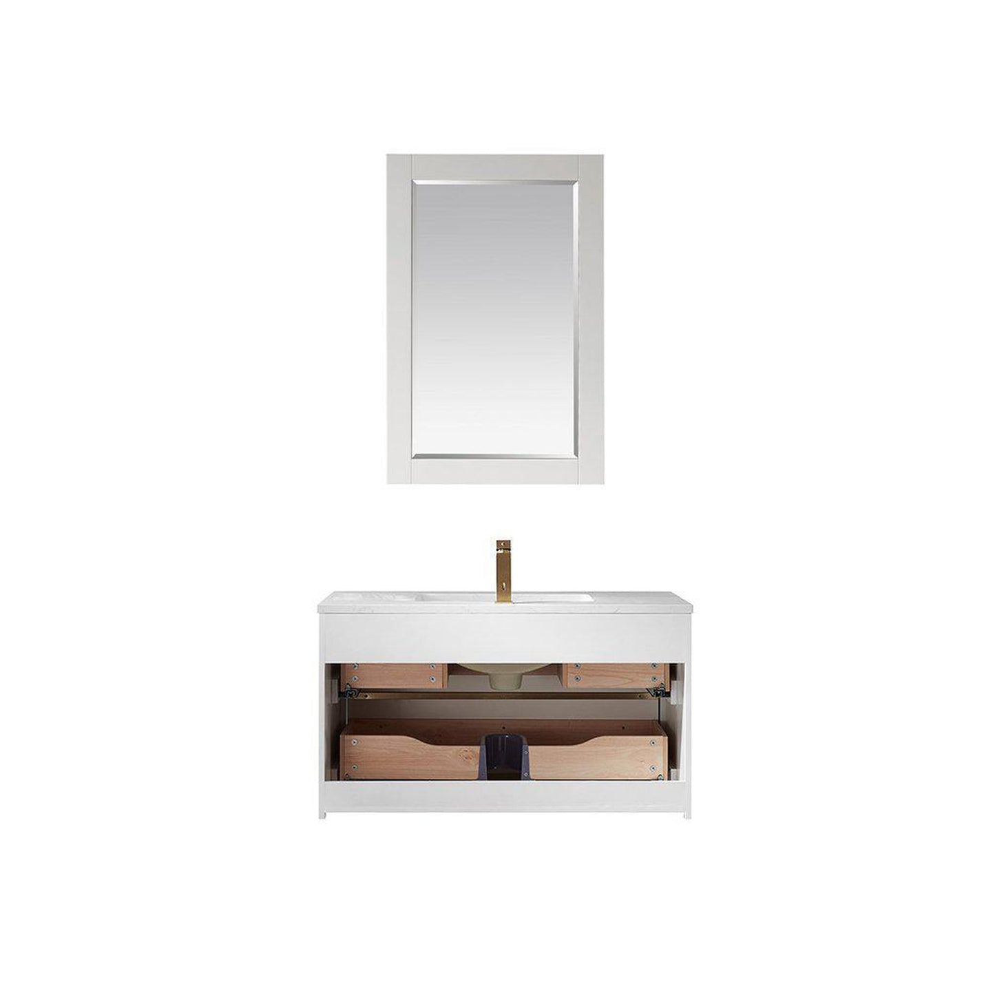 Altair Morgan 36" Single White Wall-Mounted Bathroom Vanity Set With Mirror, Aosta White Composite Stone Top, Rectangular Undermount Ceramic Sink, and Overflow